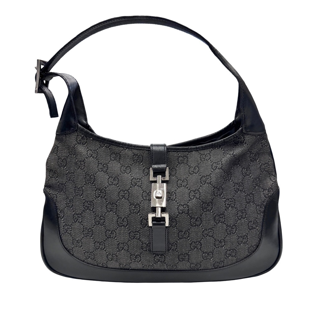 GUCCI Jackie 00963 Canvas Bag, Black, Women's
